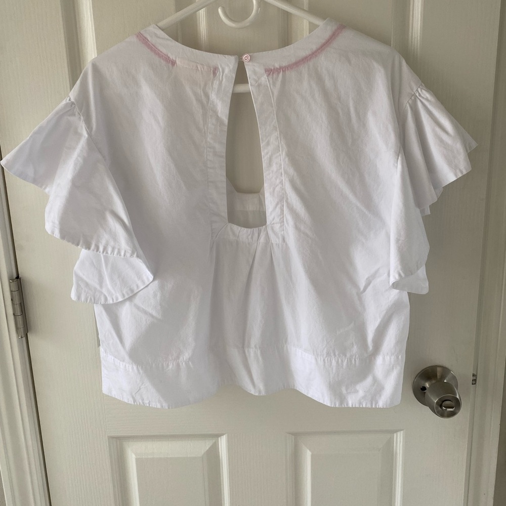 Boho Maeve by Anthropologie cropped flutter sleeve v neck whimsical top | size L - Picture 2 of 9